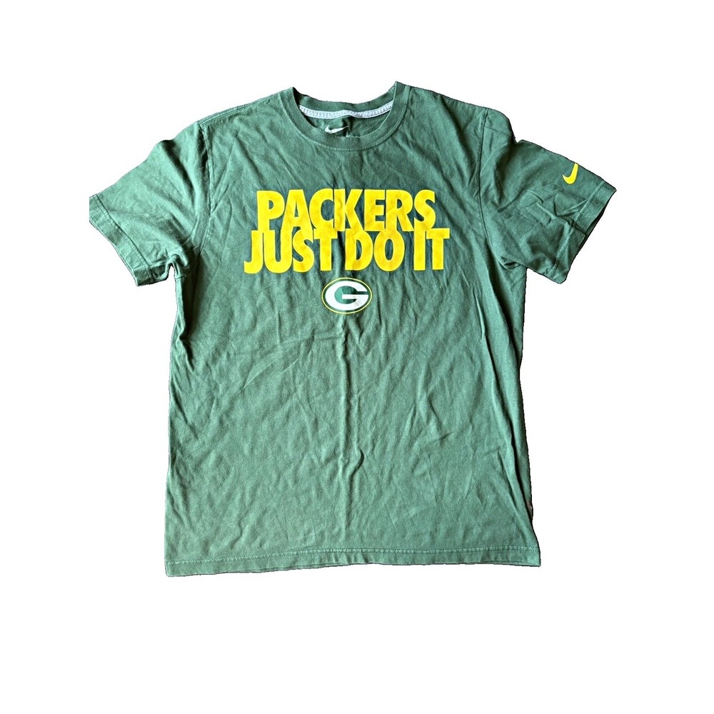 Nike Green Bay Packers Just Do It Mens L Green Graphic Logo Crew Neck Tee